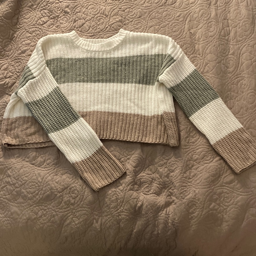 Sincerely Jules Striped Crew Neck Sweater - Cream, Green, and Tan
